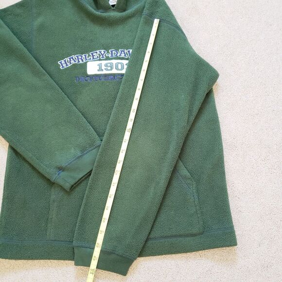 Vintage Y2K Harley Davidson Size S-M Mens Green Embroidered Fleece Hoodie Biker - Picture 4 of 6